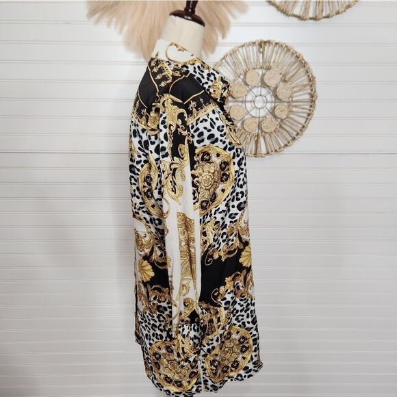Adore Leopard and Gold Scroll Versace Inspired Tunic Shirt Small - Picture 5 of 9